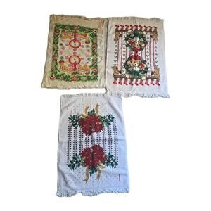Lot of 3 VTG Cannon Holiday‎ Christmas Absorbent Soft Fringe Kitchen Hand Towels